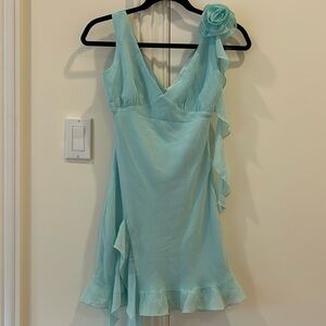 White fox blue dress with flower appliqué